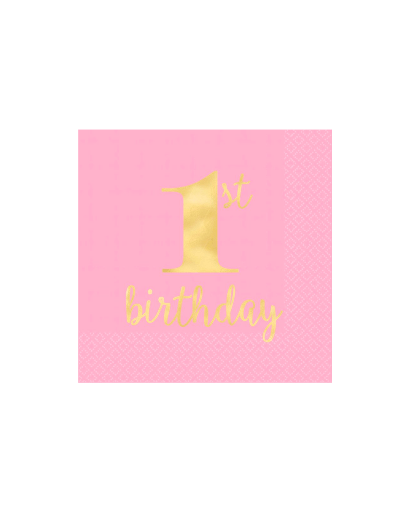 A pink background featuring "1st birthday" in elegant gold lettering, perfect for celebrating a child's first birthday.