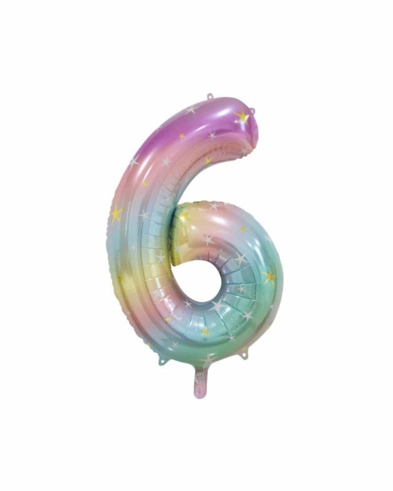 
            
                Load image into Gallery viewer, Number 6 Pastel Rainbow Foil Balloon (86cm) - A Little Whimsy
            
        
