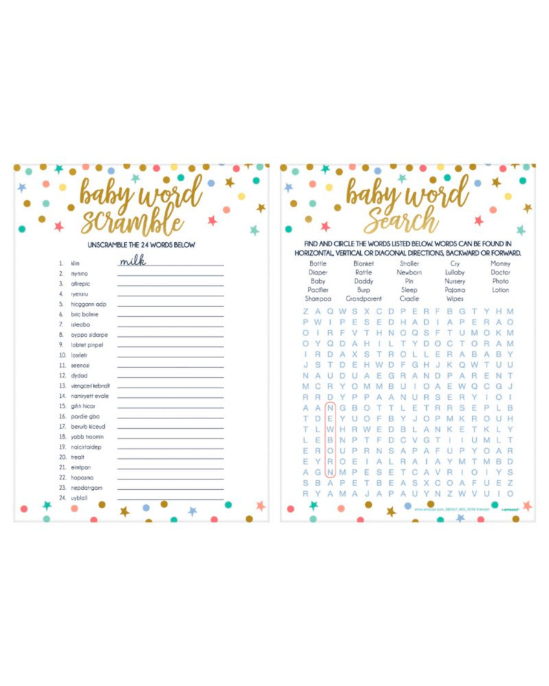 2 in 1 Baby Shower Word Games - A Little Whimsy