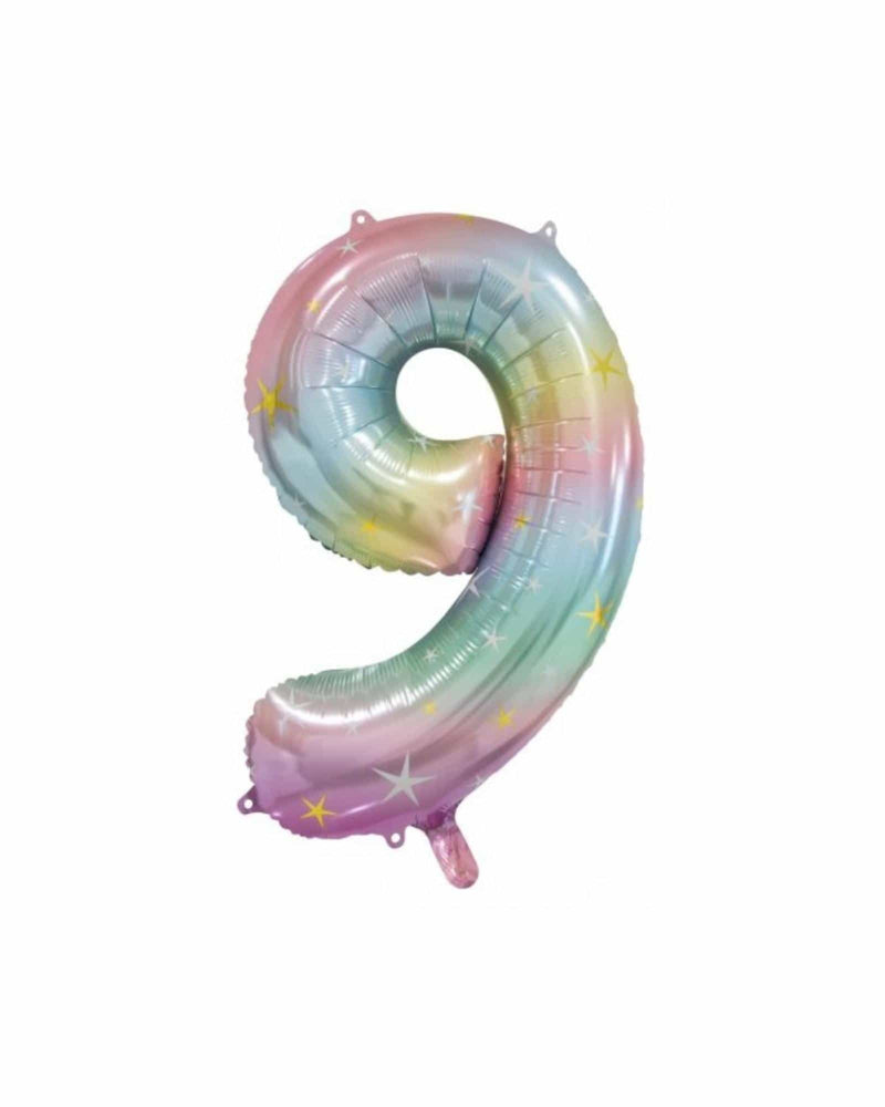 Number 9 Pastel Rainbow Foil Balloon (86cm) - A Little Whimsy