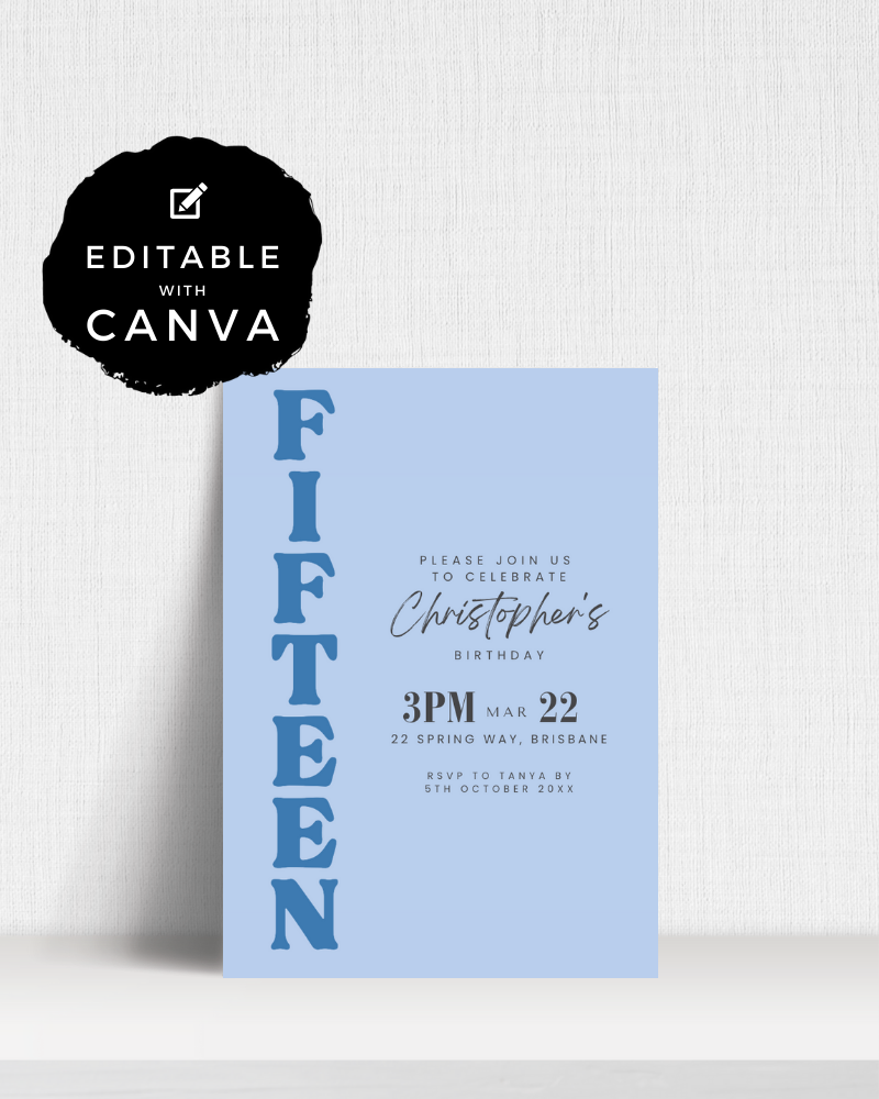 Blue Typography Birthday Party Invite Ages 1-90 | Digital Download ALW10