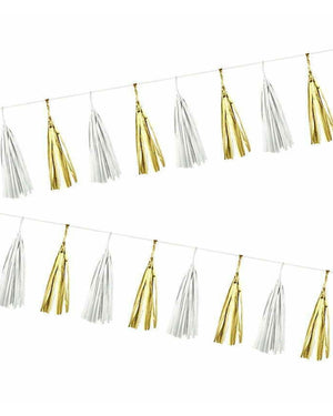 
            
                Load image into Gallery viewer, White &amp;amp; Gold Hanging Tassel Garland - A Little Whimsy
            
        