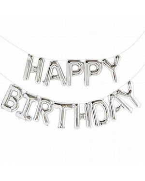 Happy Birthday Foil Balloon Banner Silver - A Little Whimsy