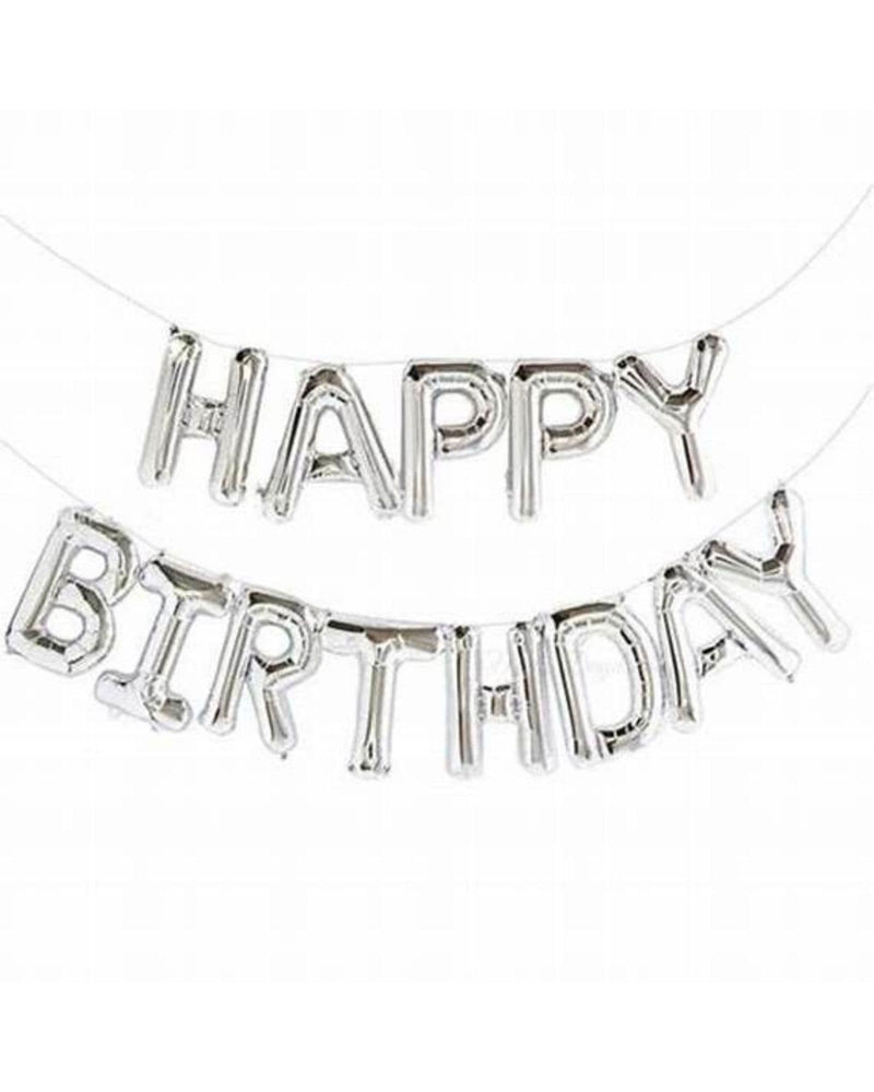 Happy Birthday Foil Balloon Banner Silver