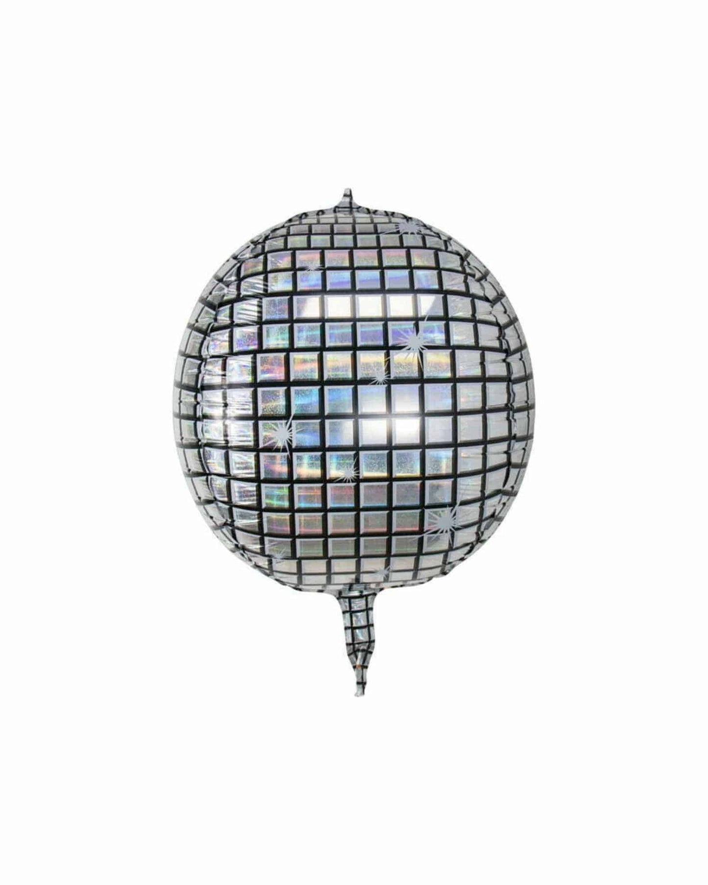 Reflective sphere with a grid pattern, shimmering in light, creating a festive and vibrant atmosphere.