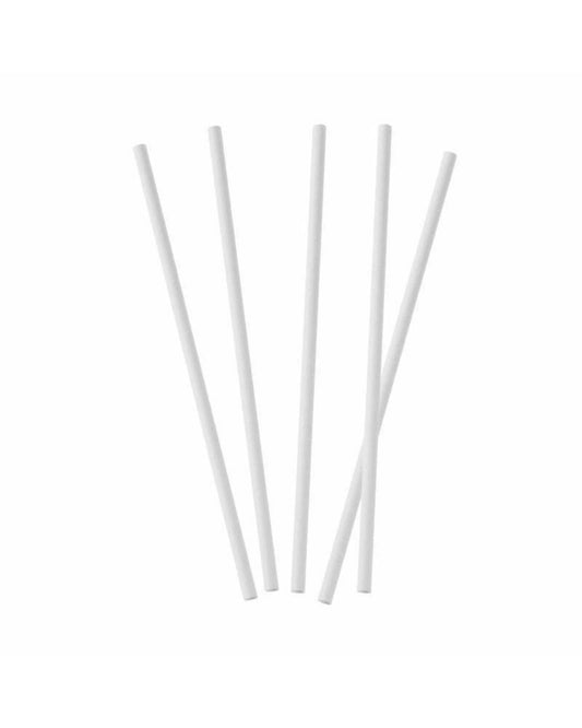 Five straight, white sticks arranged parallel to each other on a plain background, showcasing their uniform length and color.