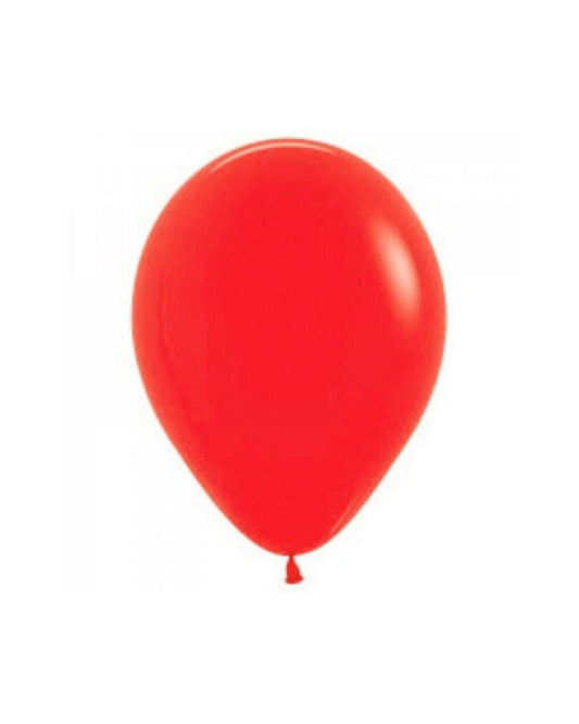 Bright red balloon with a smooth surface, suspended against a white background.