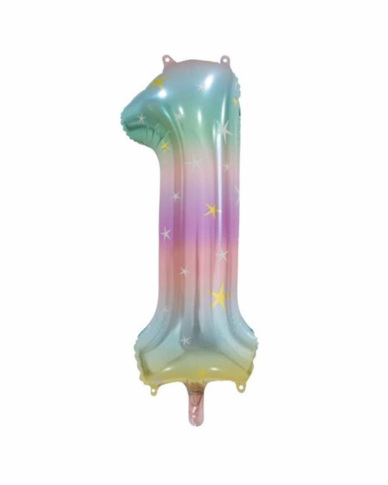 Number 1 Pastel Rainbow Foil Balloon (86cm)