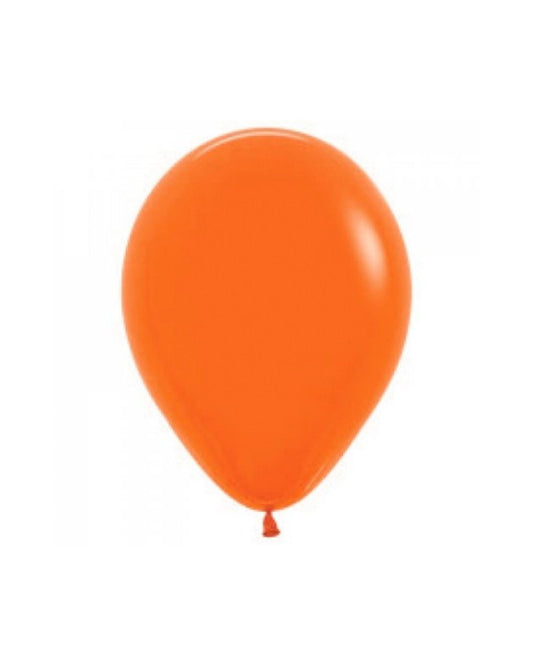 Bright orange balloon with a glossy finish, featuring a tapered bottom and a small knot.