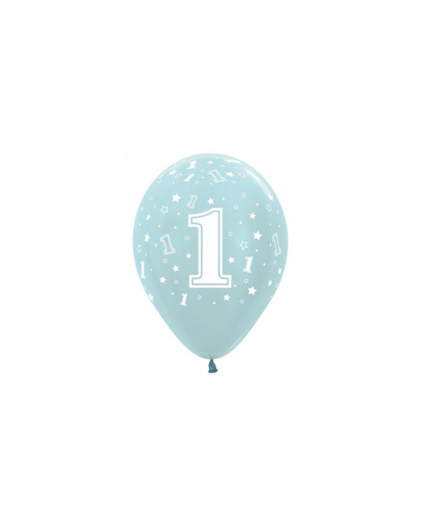 A light blue balloon adorned with the number "1" and stars, perfect for celebrating a first birthday.