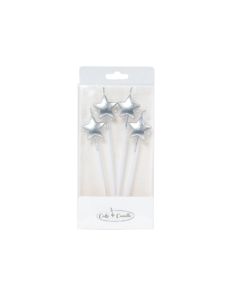 Silver Star Cake Candle Picks