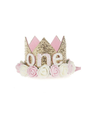 One Crown 1st Birthday Gold Pink & White Hat - A Little Whimsy