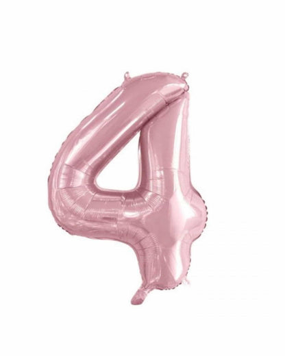 Shiny pink number four balloon with a smooth surface and subtle reflections, perfect for celebrations.