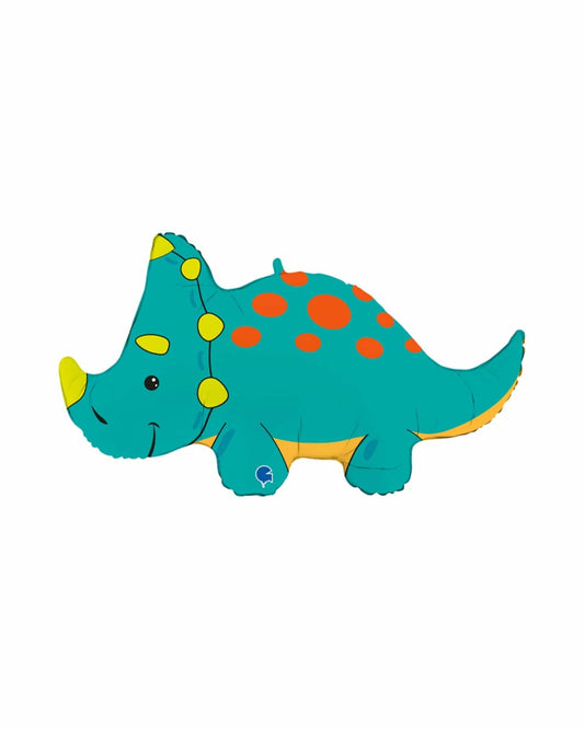 Brightly colored plush dinosaur with orange spots and a cheerful expression, perfect for playful decorations or cuddles.