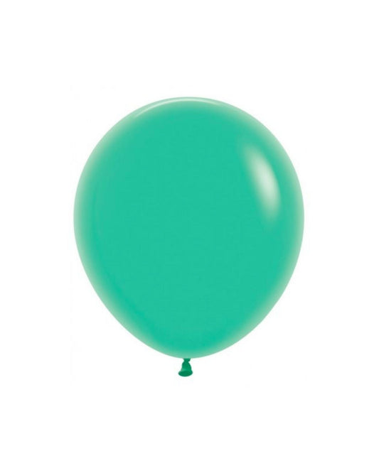 Bright green balloon with a smooth surface, floating against a clean white background.