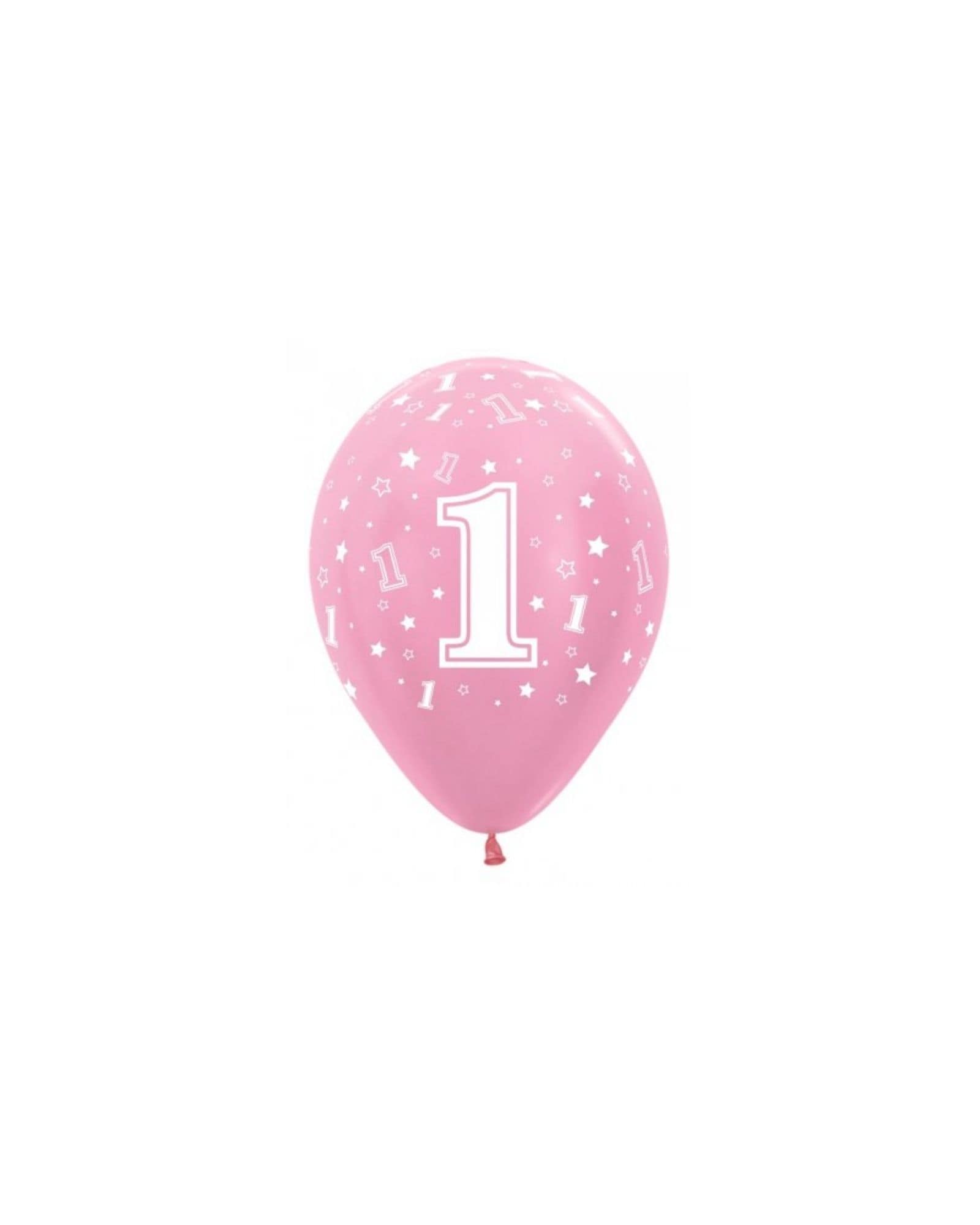 Pink balloon with a large white number '1' surrounded by smaller numbers and stars.