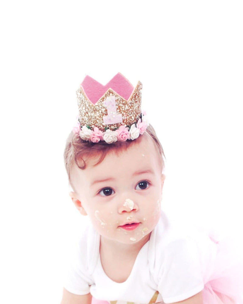 1st Birthday Gold, Pink & White Crown Hat - A Little Whimsy