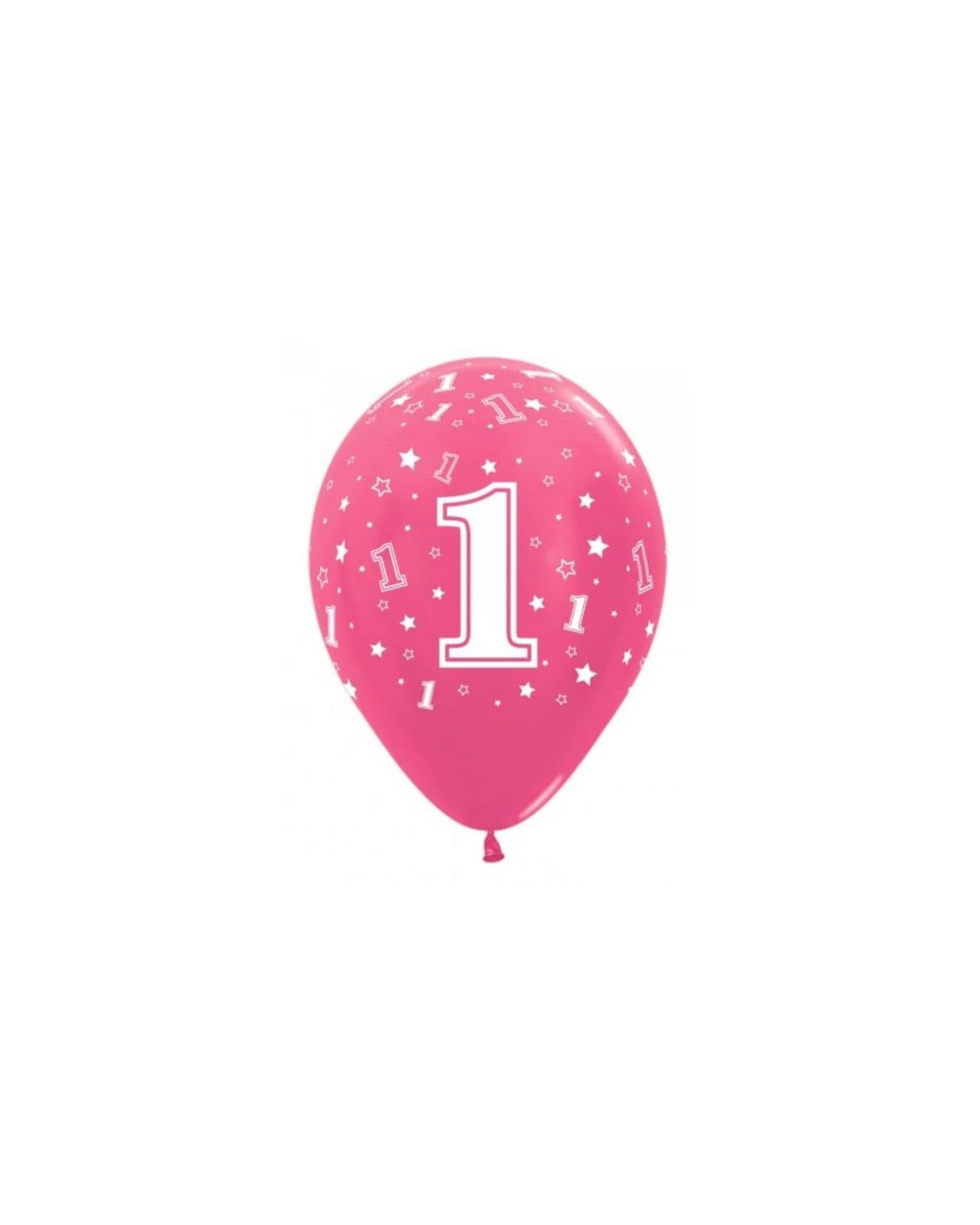 Pink balloon featuring a large white "1" and smaller numbers and stars scattered across the surface.