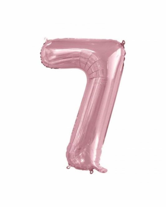 Large, shiny, rose gold numeral seven with a smooth surface and rounded edges, perfect for celebrations.