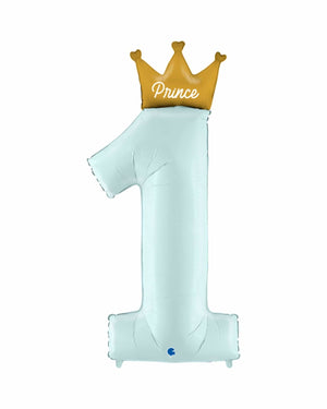 Number 1 Pastel Blue Prince Foil Balloon (117cm) - A Little Whimsy