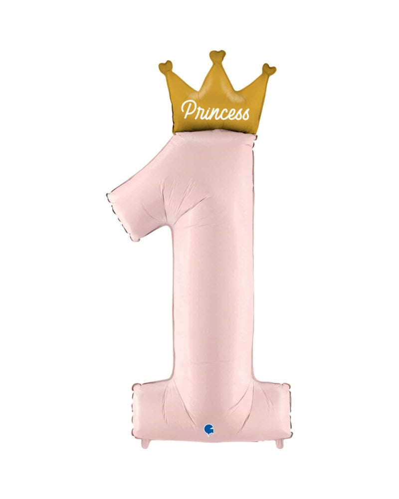 
            
                Load image into Gallery viewer, Number 1 Pastel Pink Princess Foil Balloon (117cm) - A Little Whimsy
            
        