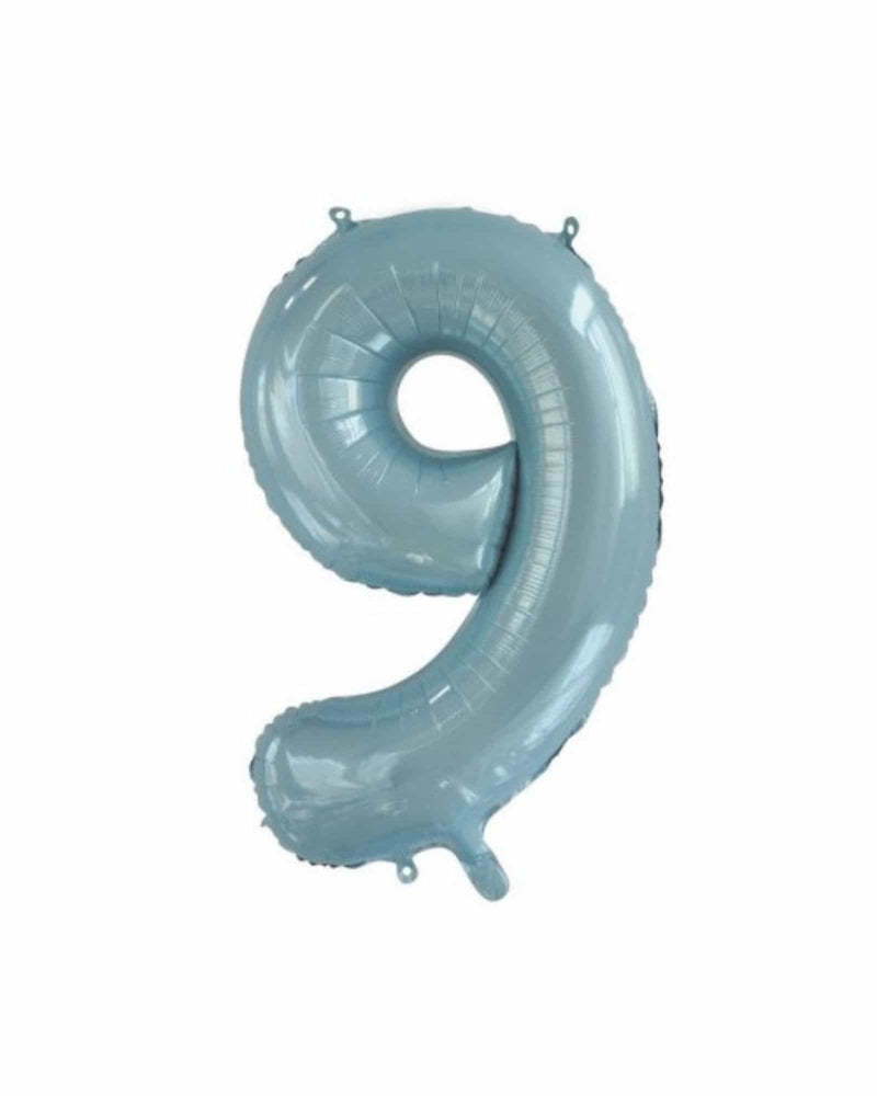 Number 9 Light Blue Foil Balloon (86cm) - A Little Whimsy