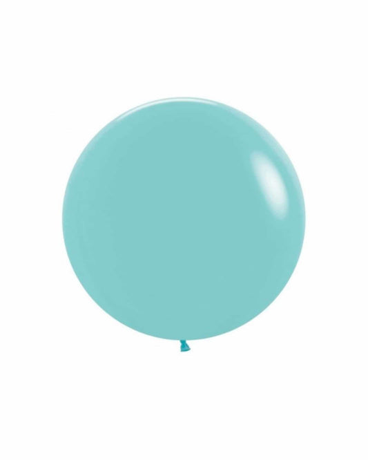 A vibrant turquoise balloon against a clean white background, showcasing its smooth, glossy surface.