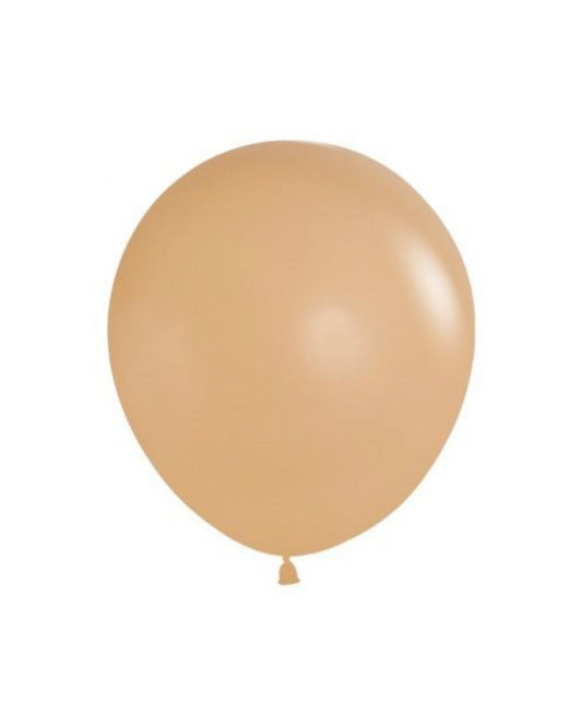 A smooth, round, beige balloon floating against a white background, capturing a playful and festive vibe.