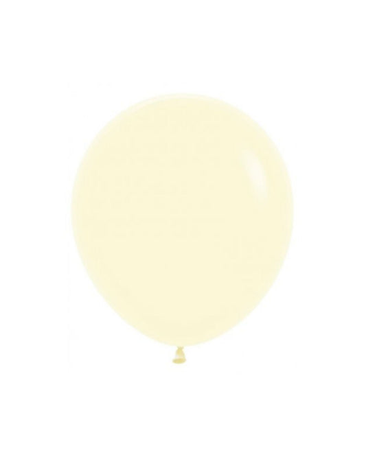 A pale yellow balloon floating against a soft, white background, showcasing a smooth and glossy surface.