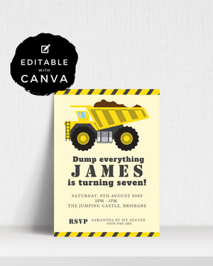 Dump Truck Construction Party Invite Ages 1-10 | Digital Download ALW08