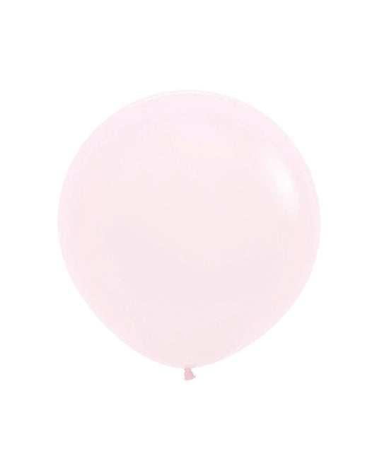 A pale pink balloon floating against a soft white background, evoking a sense of celebration and joy.