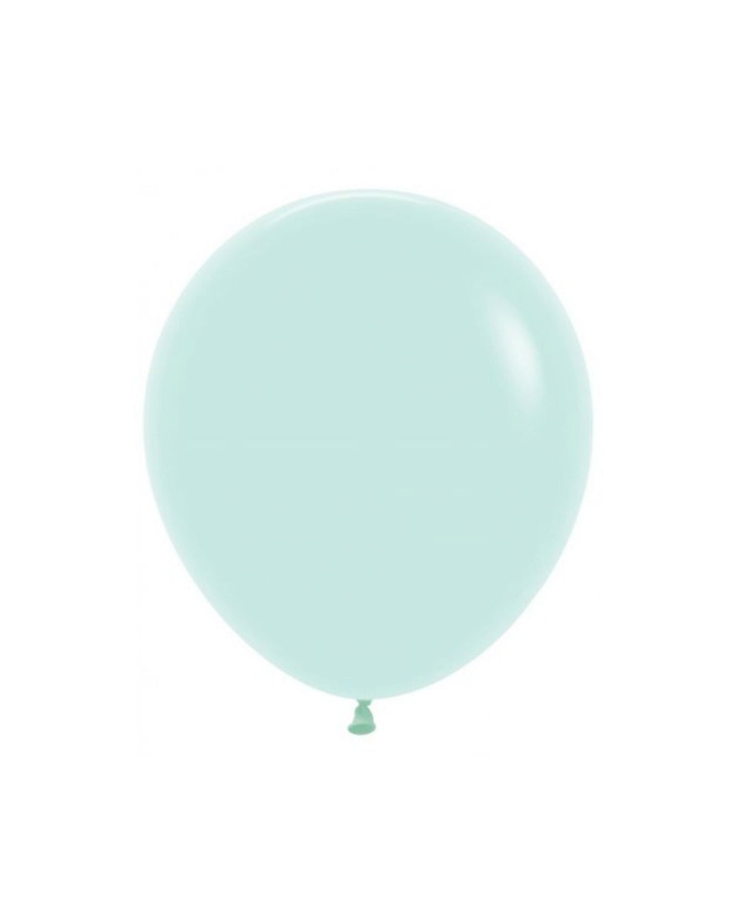 A glossy, light teal balloon floating against a plain white background, showcasing its smooth, round shape.