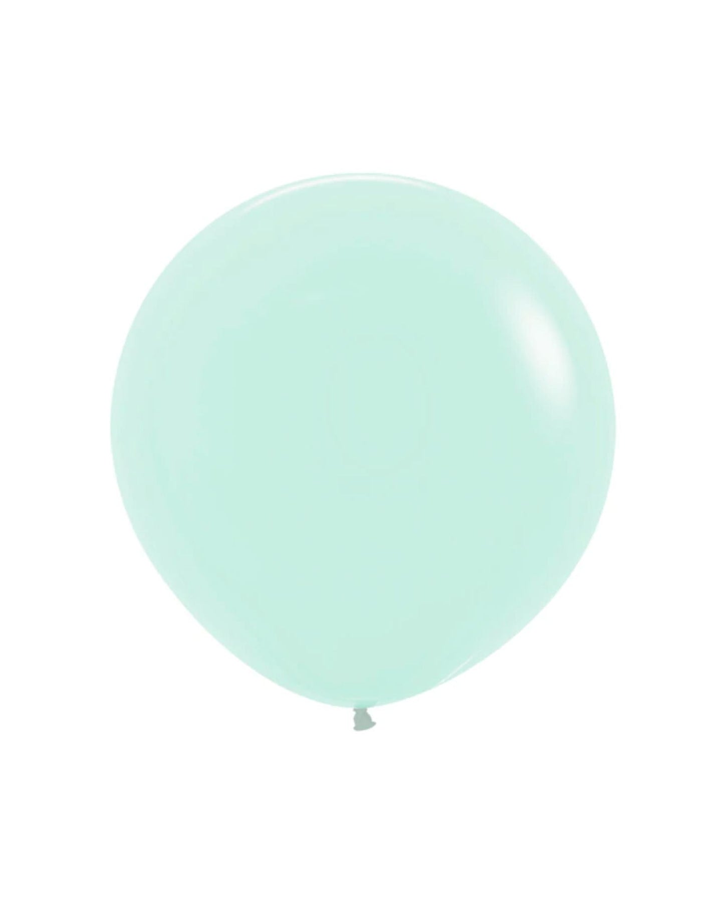 A single, light mint green balloon floating against a plain white background.