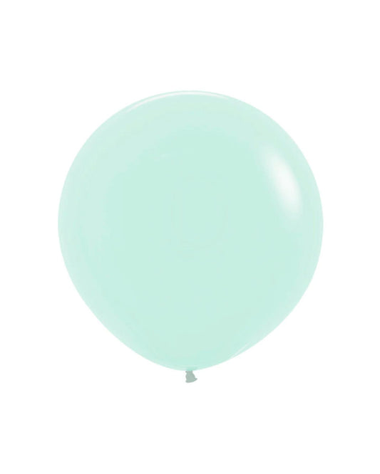 A single, light mint green balloon floating against a plain white background.