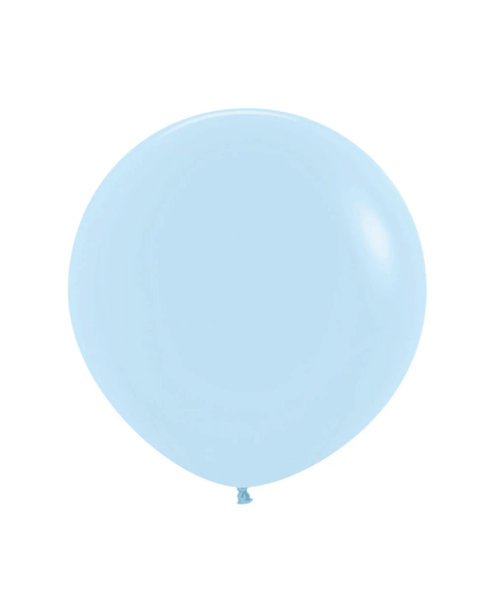 Soft blue balloon floating against a clean white background, creating a cheerful and lighthearted atmosphere.