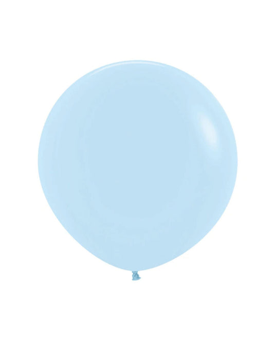 Soft blue balloon floating against a clean white background, creating a cheerful and lighthearted atmosphere.