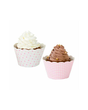 Pink Cupcake Wrappers with chocolate and vanilla cupcakes - A Little Whimsy