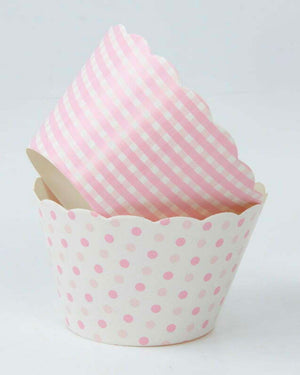 Pink Gingham Stripe and Polka Dot Cupcake Wrappers 