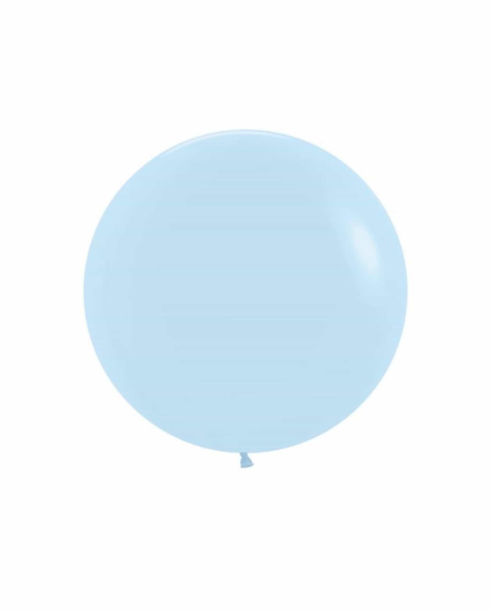 A smooth, round balloon in a soft blue hue, gently reflecting light against a white background.