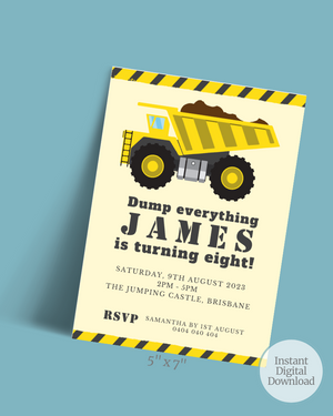 Dump Truck Construction Party Invite Ages 1-10 | Digital Download ALW08