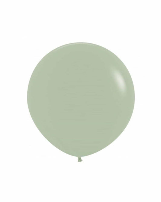 A single, pale green balloon with a smooth, glossy surface, gently reflecting light.