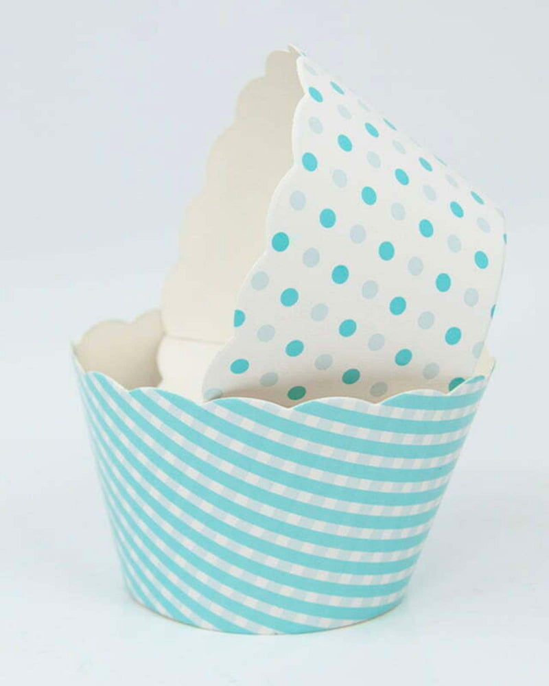 
            
                Load image into Gallery viewer, Blue gingham stripe and polka dot cupcake wrappers
            
        