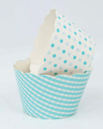 Blue gingham stripe and polka dot cupcake wrappers