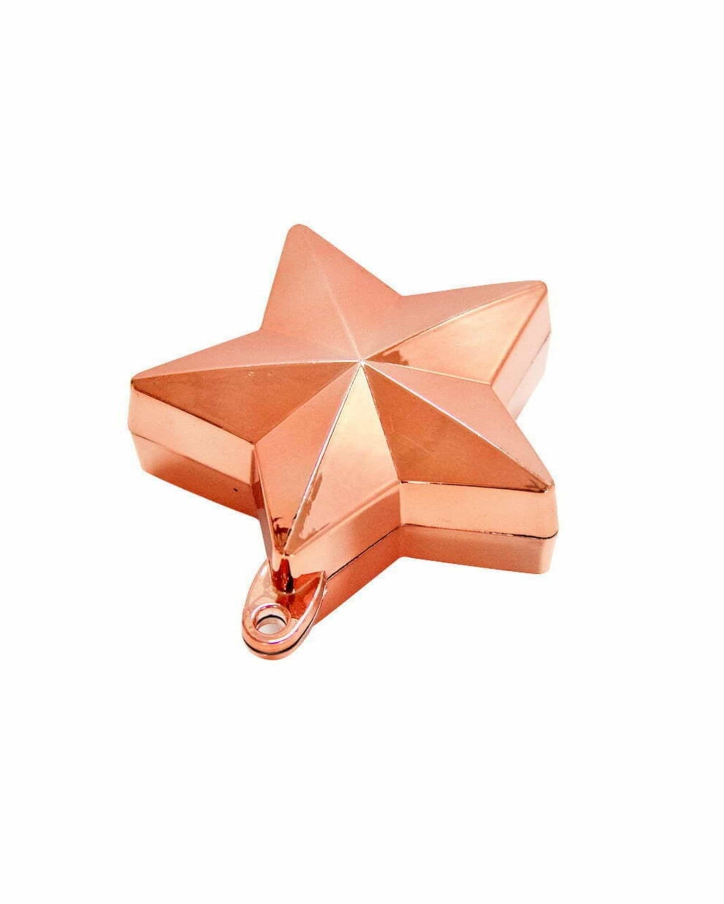 Copper star-shaped container with a shiny, reflective surface and angular facets, perfect for decorative storage.