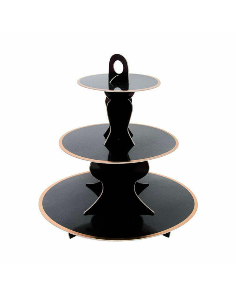 Black with Gold Trim 3 Tier Cake Stand - A Little Whimsy