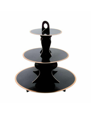 Black with Gold Trim 3 Tier Cake Stand - A Little Whimsy