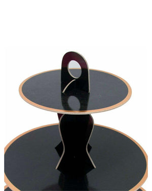 Close up of Black with Gold Trim Cake Stand - A Little Whimsy