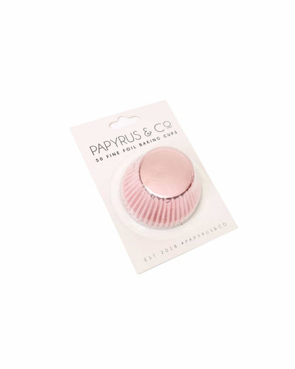 Circular pink baking cup with a shiny silver base, packaged attractively for kitchen use.