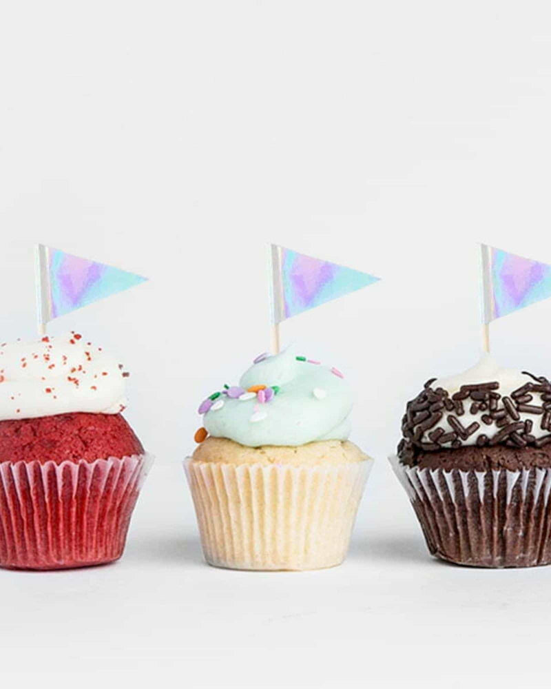 Iridescent Silver Flag Cupcake Picks - A Little Whimsy