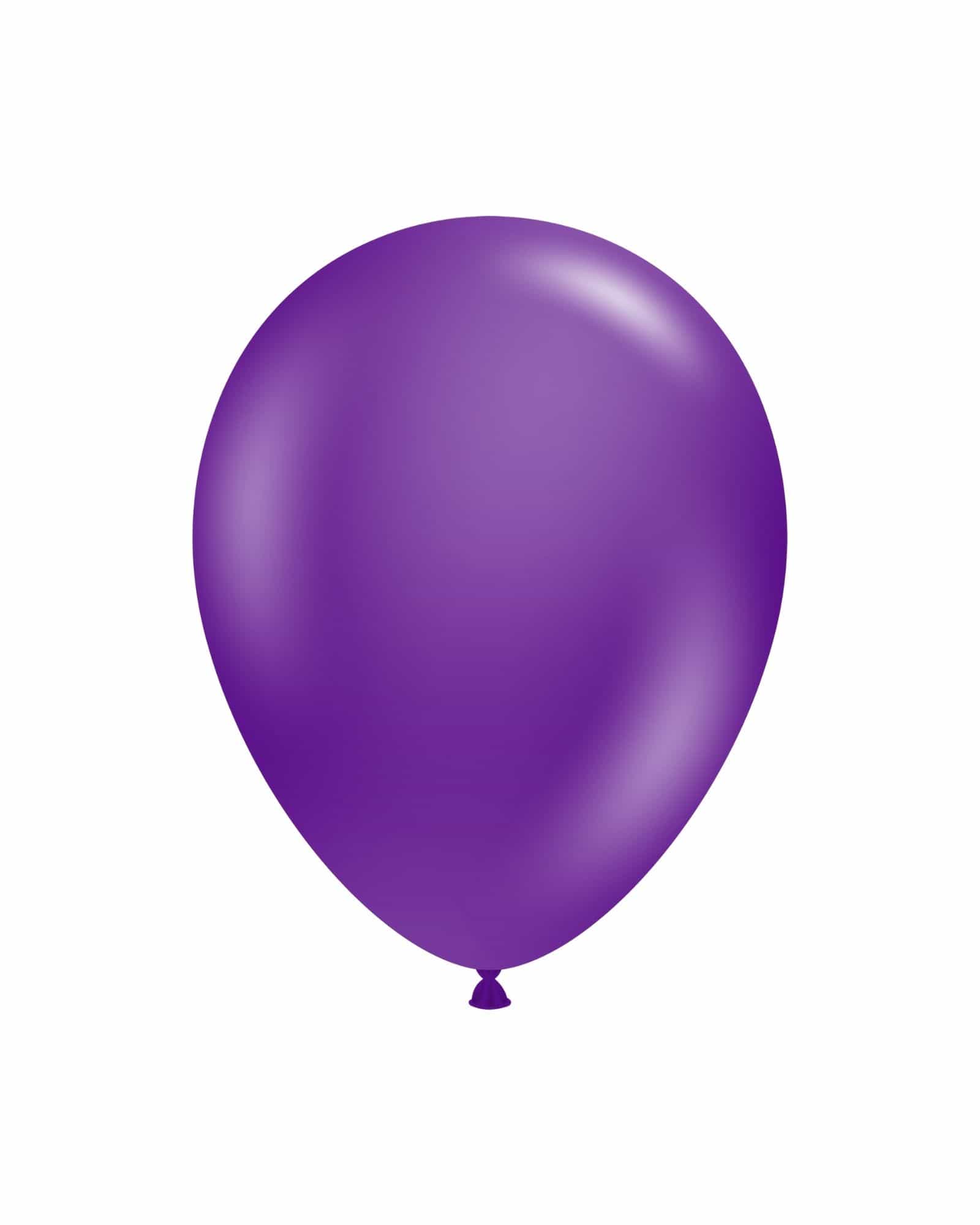 A shiny purple balloon floating against a white background, showcasing its smooth surface and vibrant color.